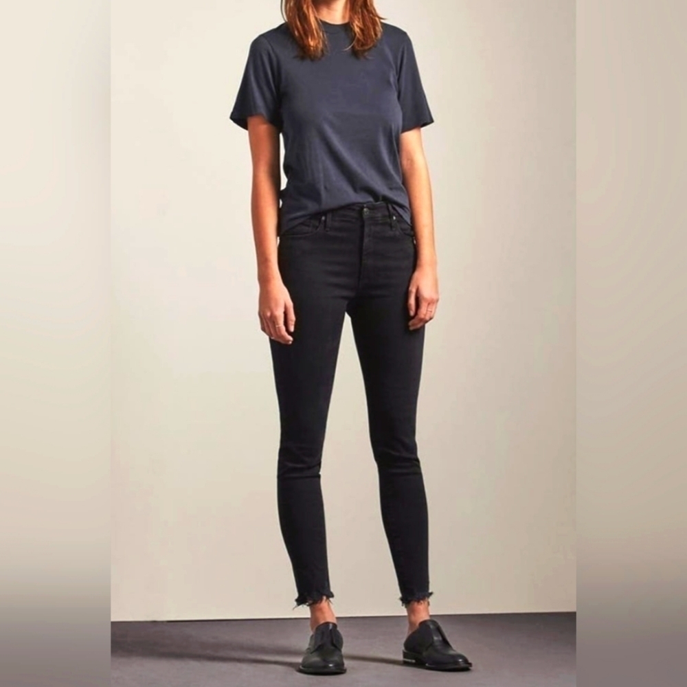 AG Adriano Goldschmied The Farrah high rise skinny ankle frayed hem blac…